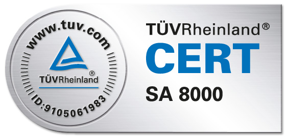SA8000-Zertifikat, überprüft durch den TÜV Rheinland